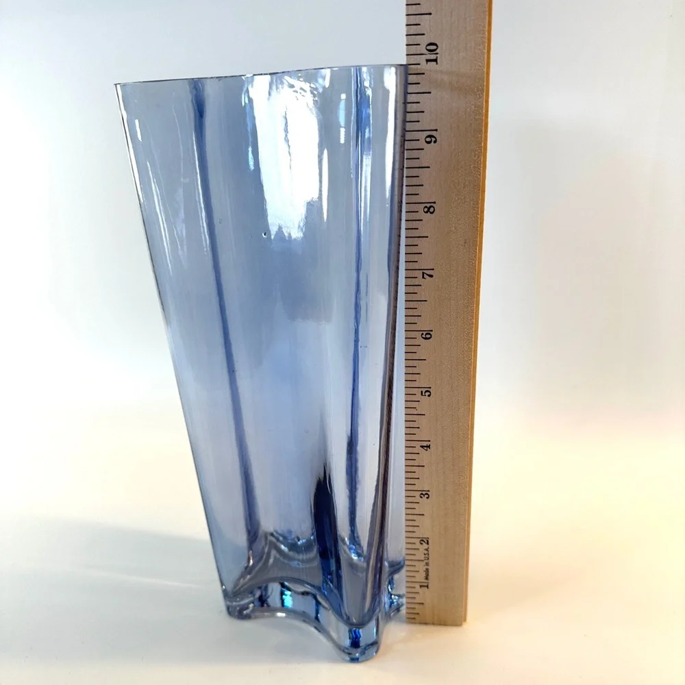 Mid-Century Modern‎ MCM Style Clear Blue Wavy Tall Vase Decor